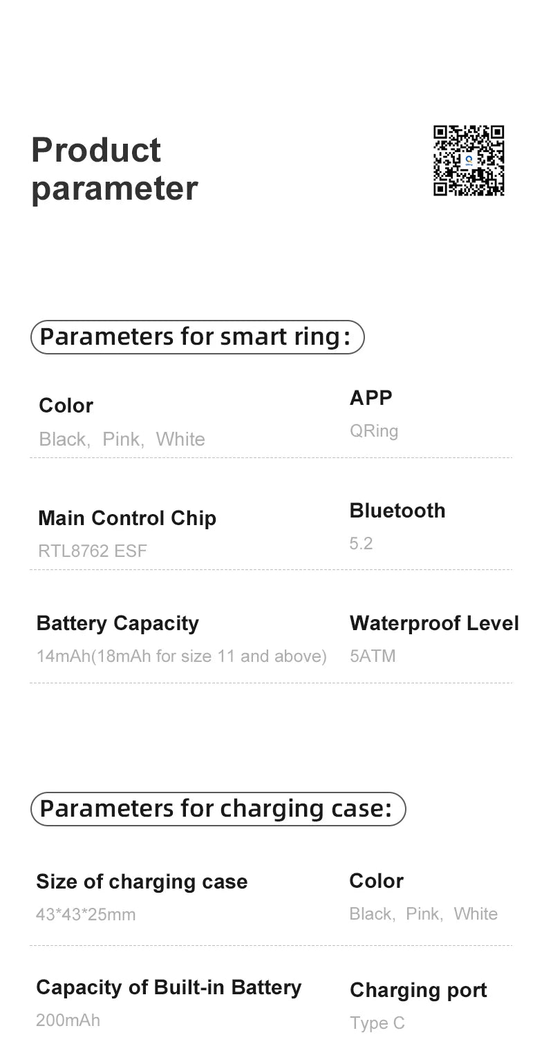 Smart Health Tracking Ring with Charging Case