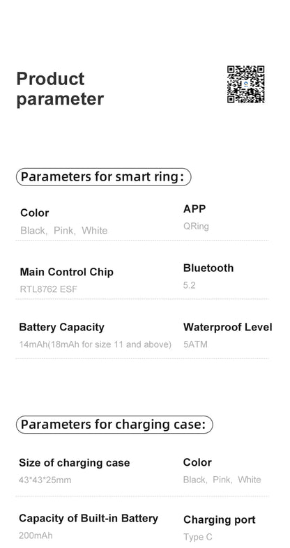 Smart Health Tracking Ring with Charging Case