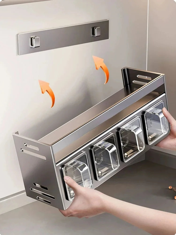 Wall Mounted Kitchen Storage Organizer with Spice Jar Holder