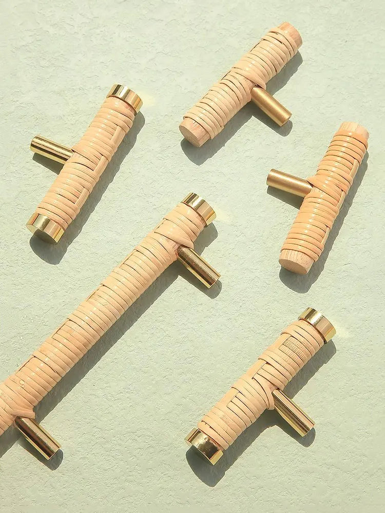 Rattan Weaving T-Shape Cabinet Handles