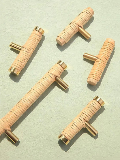Rattan Weaving T-Shape Cabinet Handles
