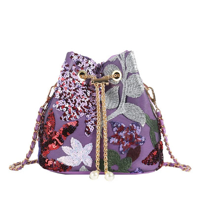 Floral Embroidered Bucket Crossbody Bag