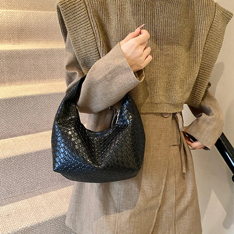 Women’s Woven Embossed PU Leather Hobo Shoulder Bag