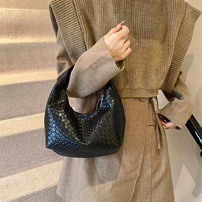Women’s Woven Embossed PU Leather Hobo Shoulder Bag