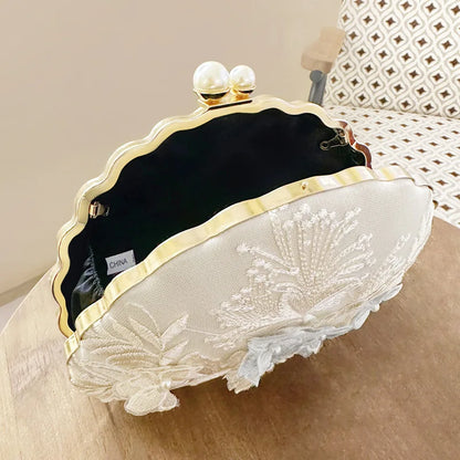 Vintage Lace Shell Evening Clutch Bag