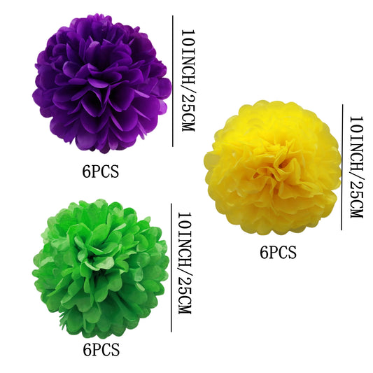 Mardi Gras Tissue Paper Pom Pom Decorations Set