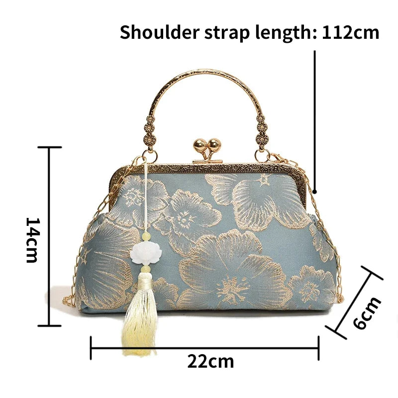 Chinese-Style Embroidered Frame Handbag with Top Handle