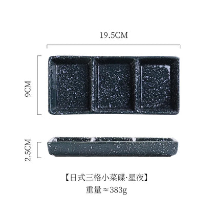 Japanese 3-Compartment Ceramic Sauce & Sushi Dish