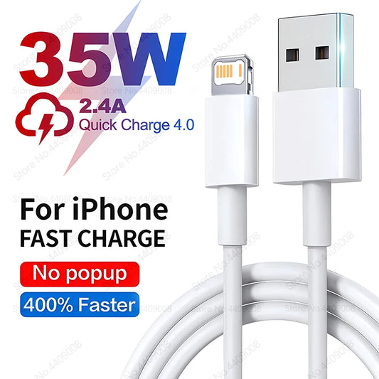 35W Fast Charging Cable For Apple iPhone 15 14 13 12 11 Pro Max 7 8 14 Plus USB