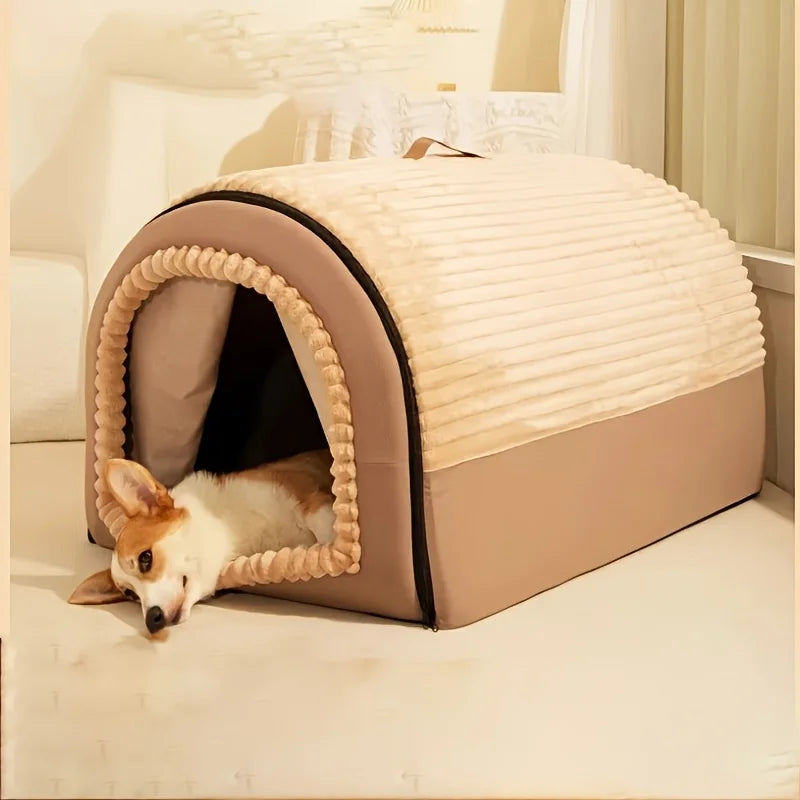 Enclosed Pet House with Door Curtain