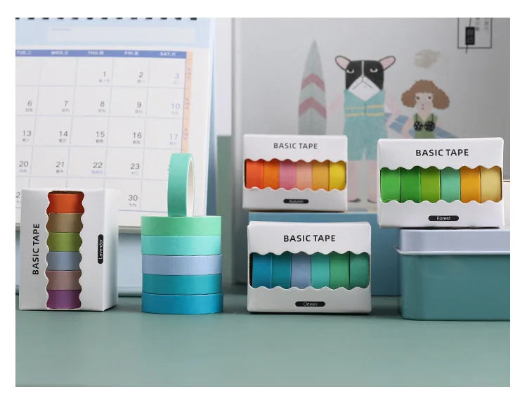 6-Pack Pastel Washi Masking Tape Set – 0.9cm × 3m