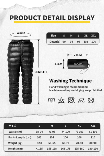 Ultralight Down Pants – 800FP Warm Waterproof Hiking Trousers