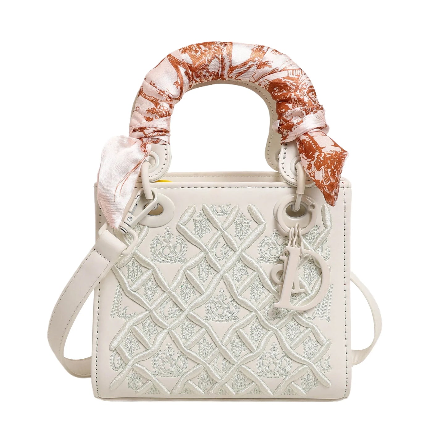 Embroidered Top Handle Crossbody Bag with Scarf