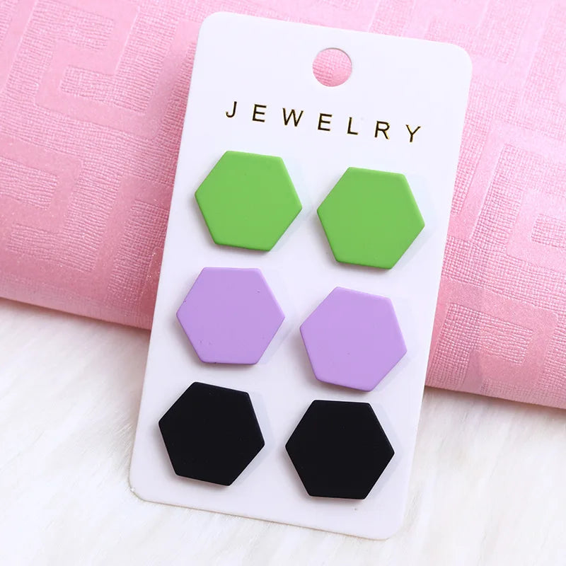 Acrylic Round Square Hexagonal Heart Stud Earrings