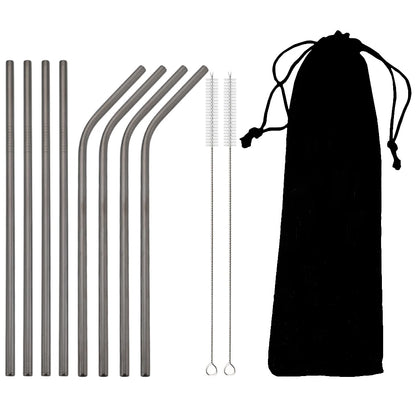 Reusable 304 Stainless Steel Metal Drinking Straws Set with Cleaning Brush