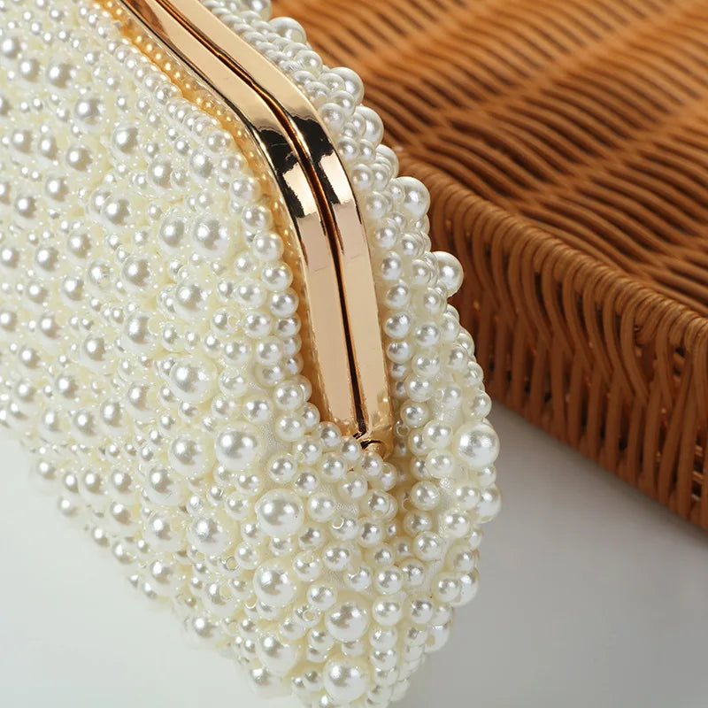 Pearl Beaded Shell Evening Clutch