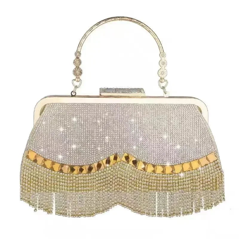 Rhinestone Tassel Handle Evening Bag