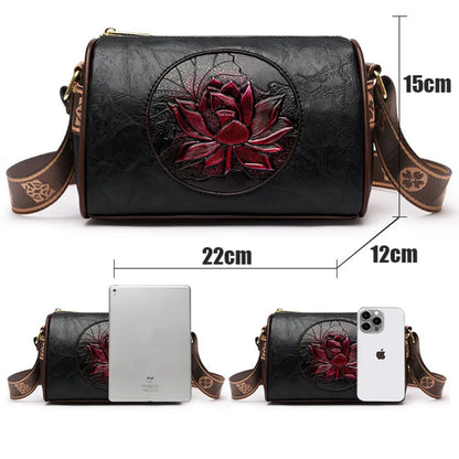 Casual Floral Embossed Leather Crossbody Shoulder Bag