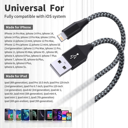5-Pack Braided USB to Lightning Charging Cables