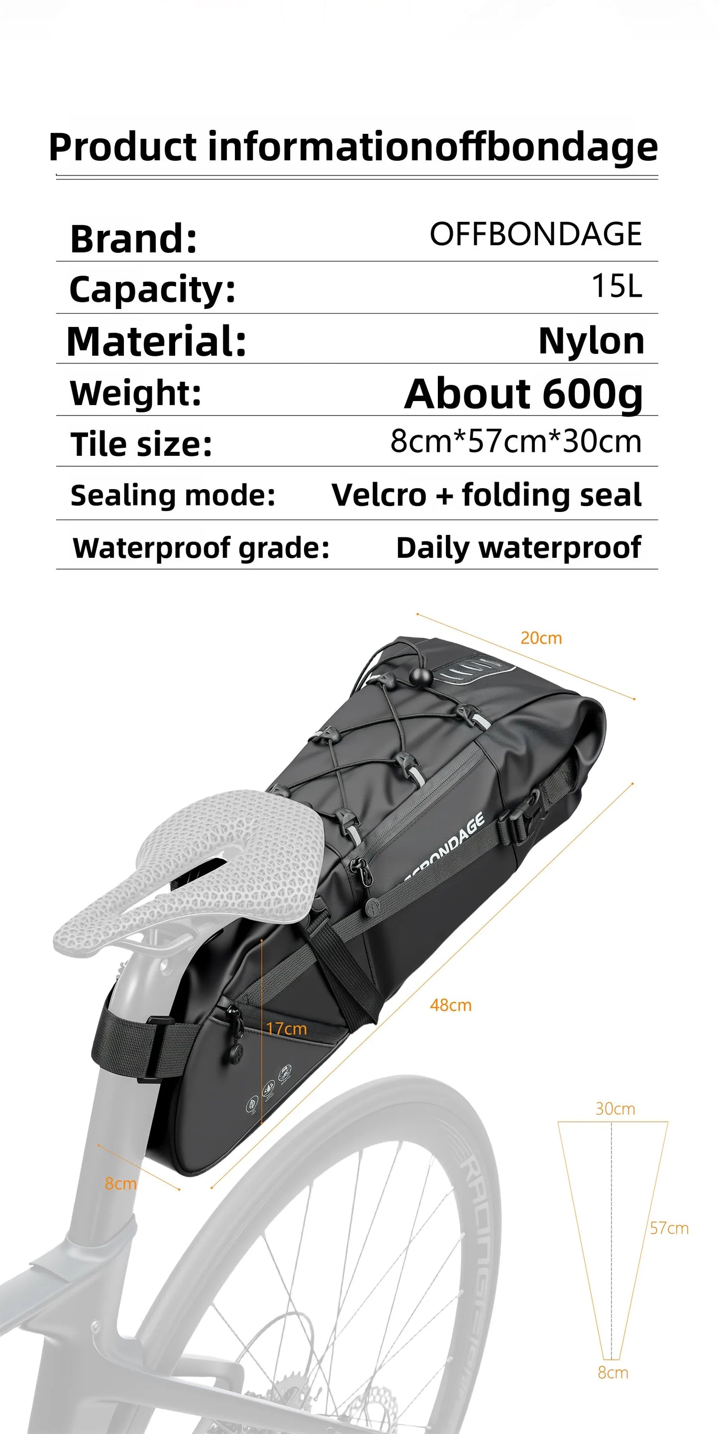 Waterproof Bicycle Saddle Bag 15L