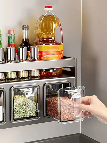 Wall Mounted Kitchen Storage Organizer with Spice Jar Holder