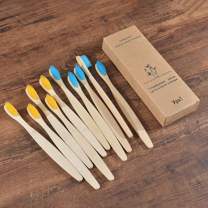 10PCS Natural Bamboo Colourful Toothbrush