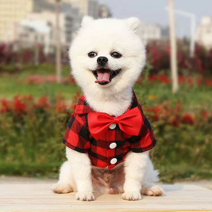 Plaid Dog Shirt with Bow Tie for Small & Medium Pets