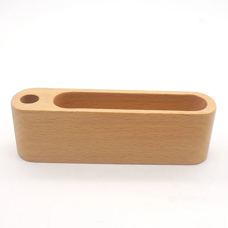 Wooden Business Card Holder Desk Organizer with Pen Slot