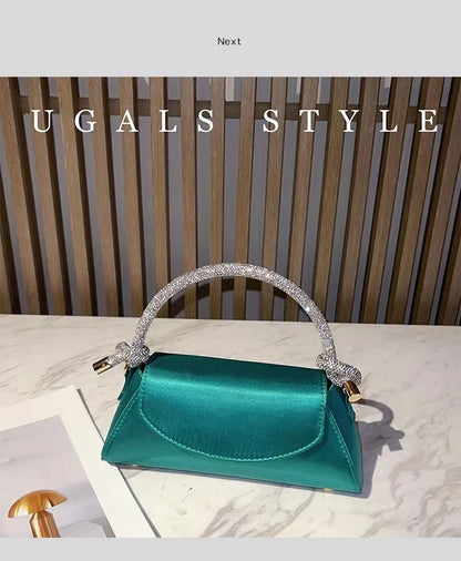 Satin Crystal Handle Evening Bag