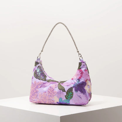 Floral Embroidered Sequin Shoulder Bag
