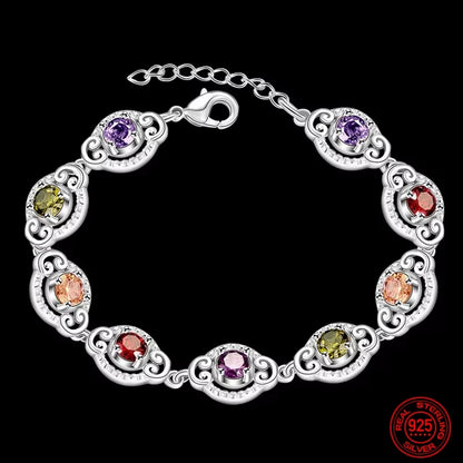 925 Sterling Silver Crystal Charm Bracelet