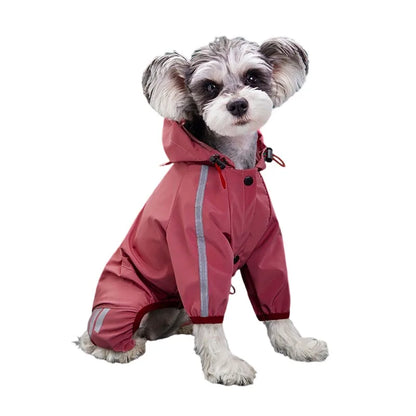 Full-Body Waterproof Dog Overalls with Reflective Strips & Hood