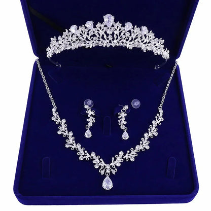Bridal Crown Necklace Earrings Jewelry Set