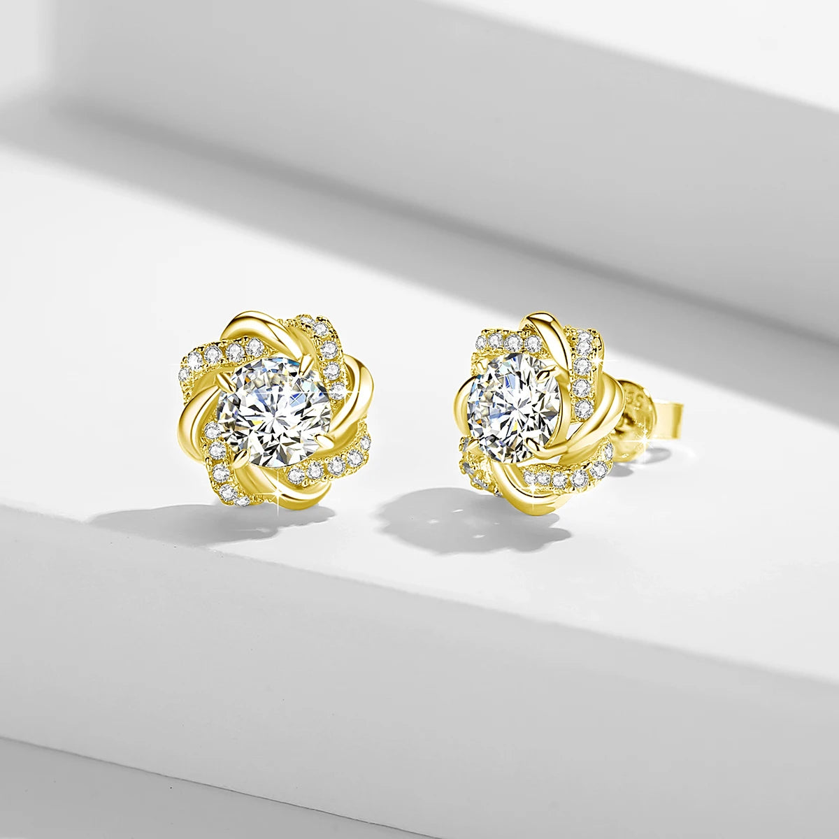 14K Gold Filled Floral Moissanite Stud Earrings
