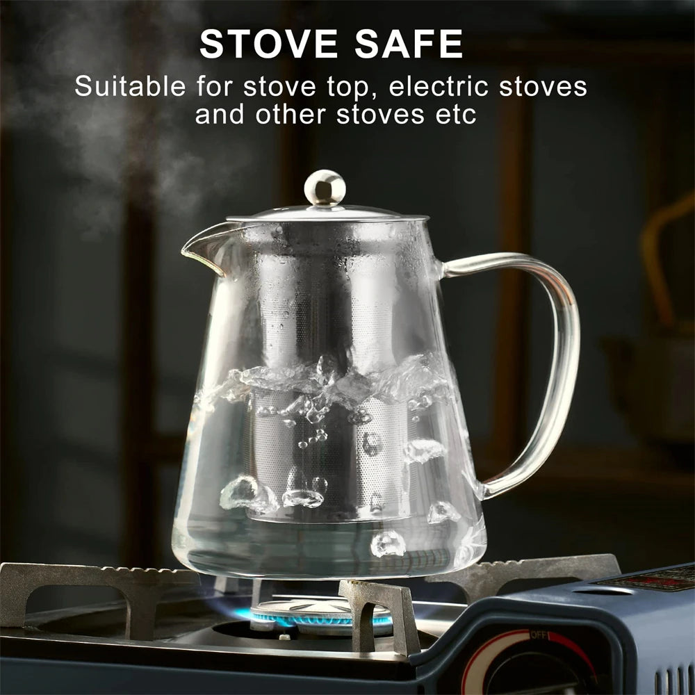 Heat-Resistant Borosilicate Glass Teapot with Stainless Steel Infuser