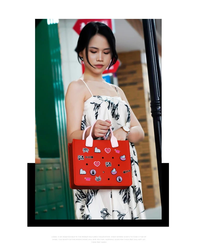 Waterproof EVA Tote Bag with Charm Holes