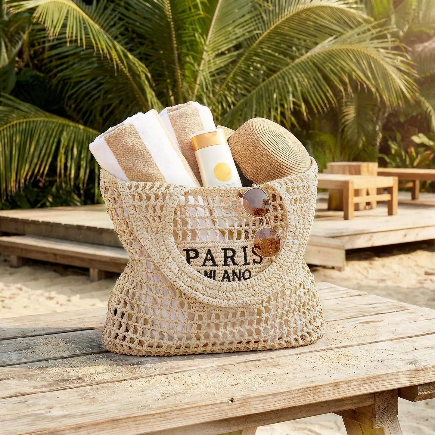 Straw Beach Tote Bag – Handmade Woven Summer Shoulder Bag