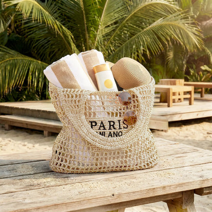 Straw Beach Tote Bag – Handmade Woven Summer Shoulder Bag