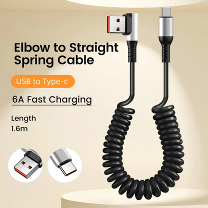 90° Retractable USB-C Fast Charging Cable