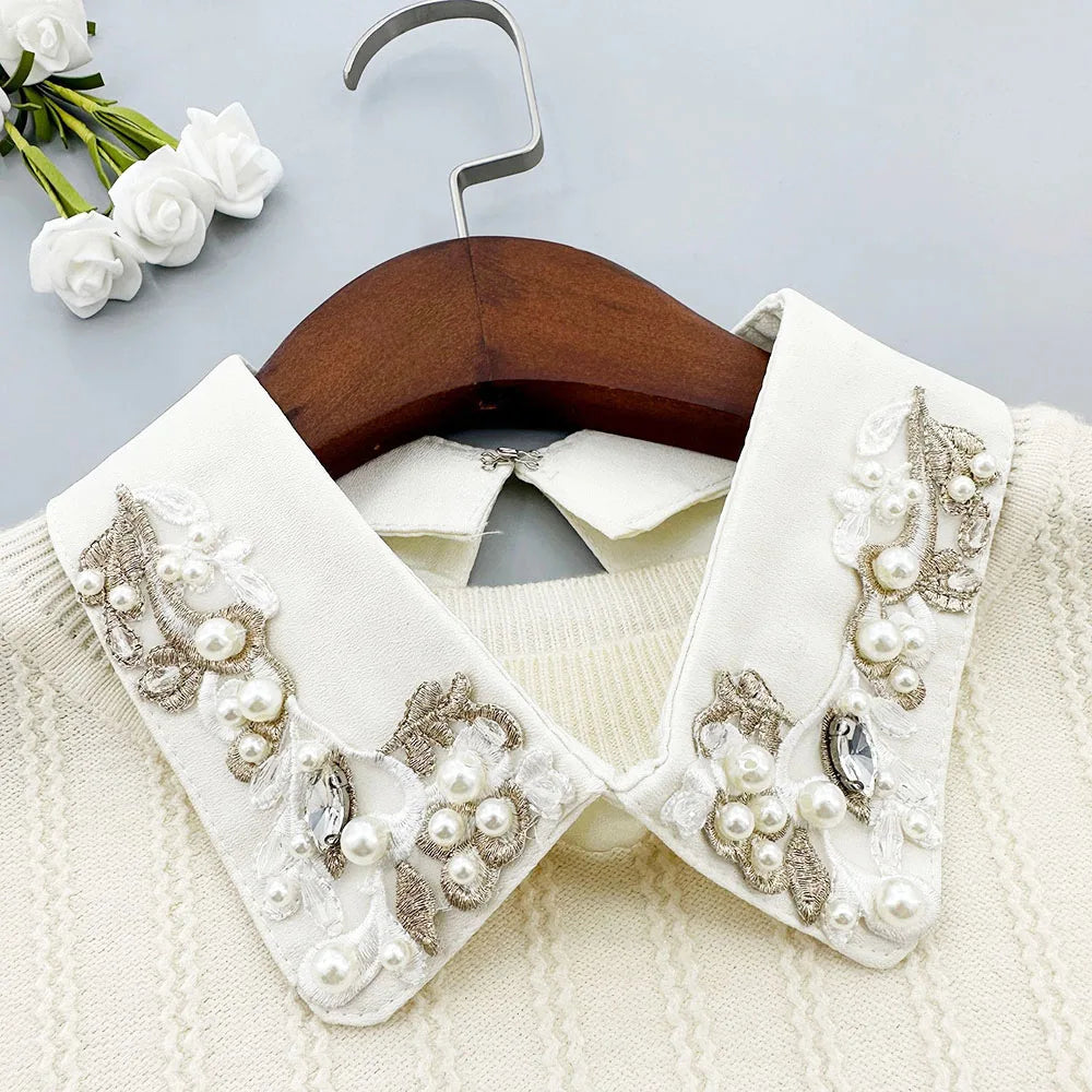 Women’s Detachable Pearl Embroidered Collar