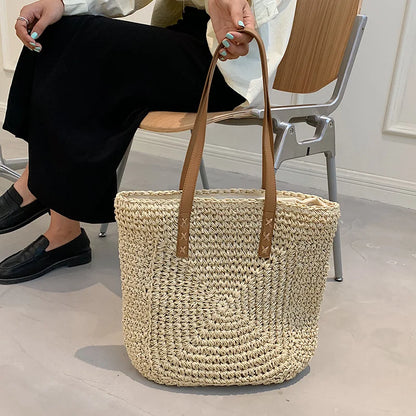 Handmade Woven Straw Beach Tote Bag
