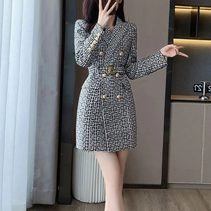 Elegant  Double Breasted Printing Blazer Dress