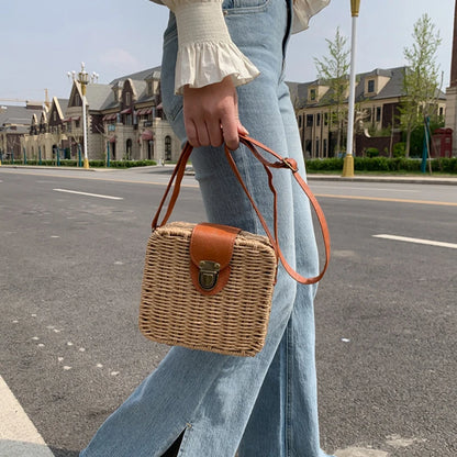 Handwoven Straw Crossbody Shoulder Bag