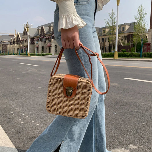 Handwoven Straw Crossbody Shoulder Bag