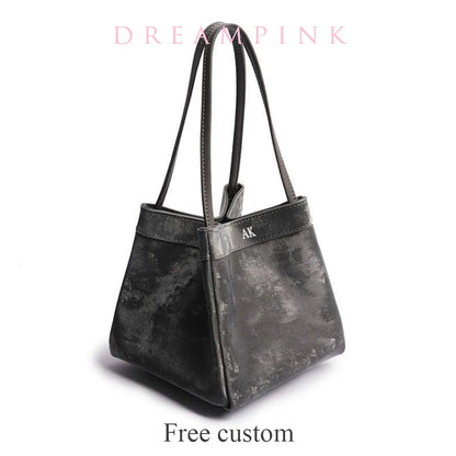 Custom Name Suede Leather Shoulder Bag with Top Handle