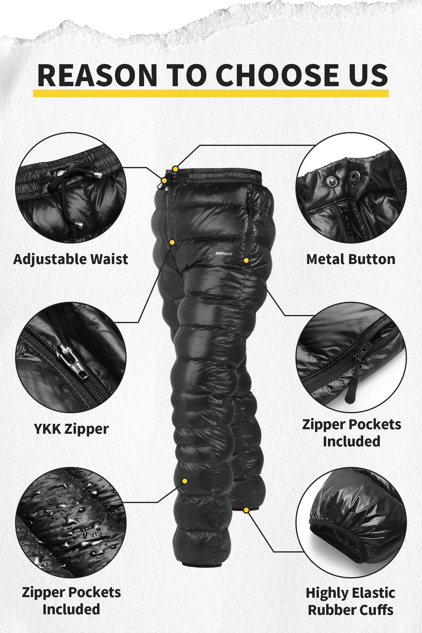 Ultralight Down Pants – 800FP Warm Waterproof Hiking Trousers