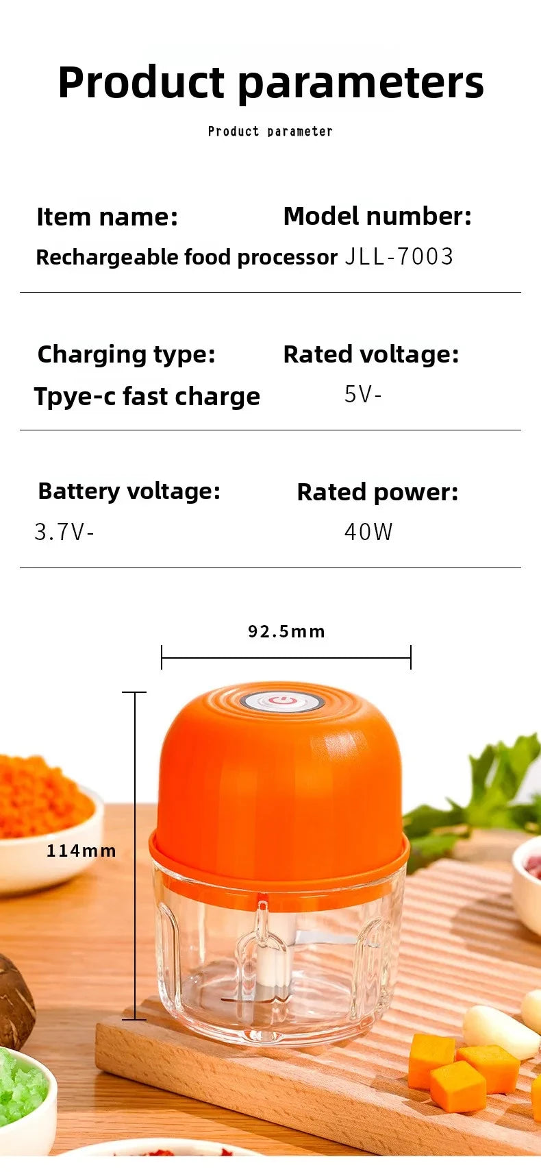 USB Portable Electric Garlic Chopper 260ML