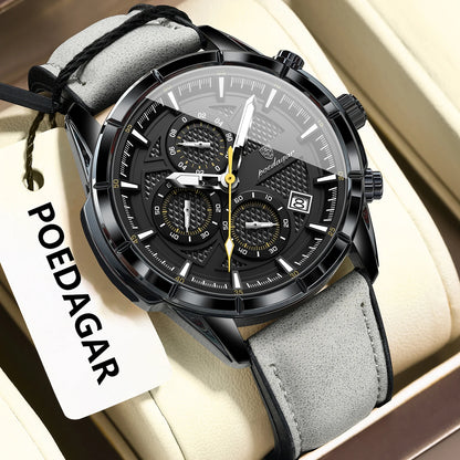 Men's Leather Quartz Chronograph Watch
