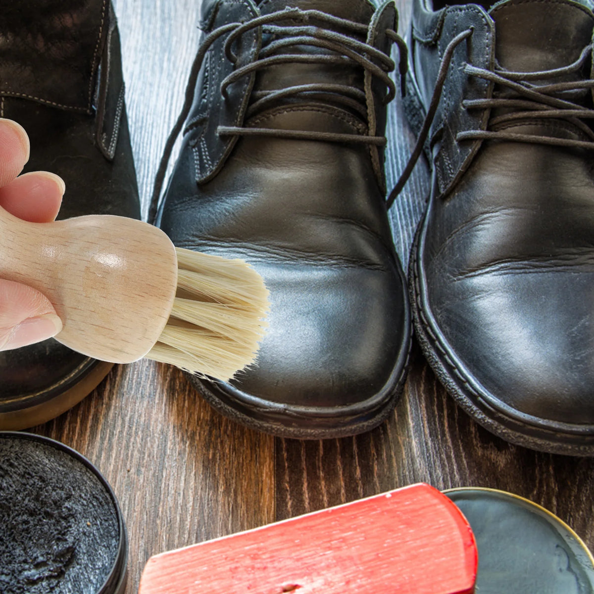 Pig Hair Shoe Cleaning & Polish Brush Set