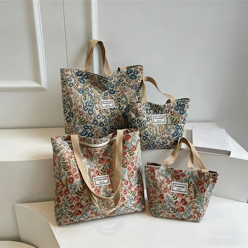 Embroidered Floral Canvas Tote Bag